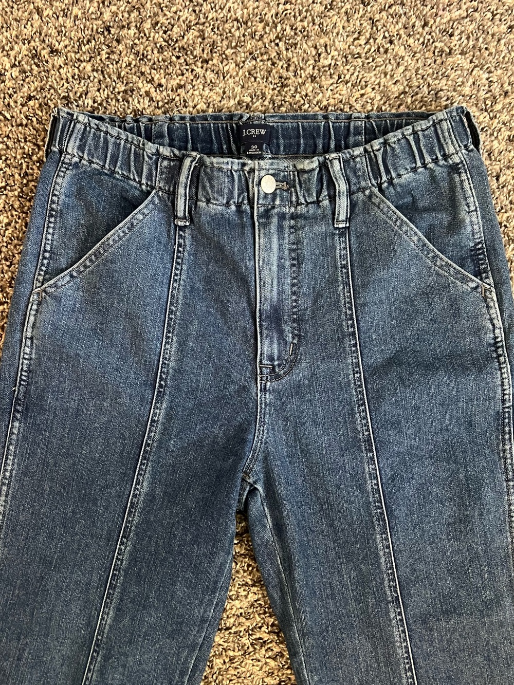 JCrew blue high-waisted straight-leg elastic stretch waist denim jeans comfort - Picture 2 of 7